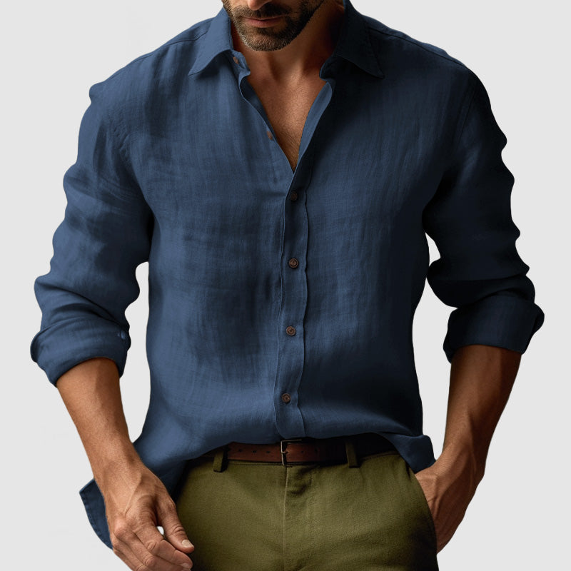 Men's Linen Shirt – Long Sleeve Button-Up, Relaxed Fit Smart Casual Wear