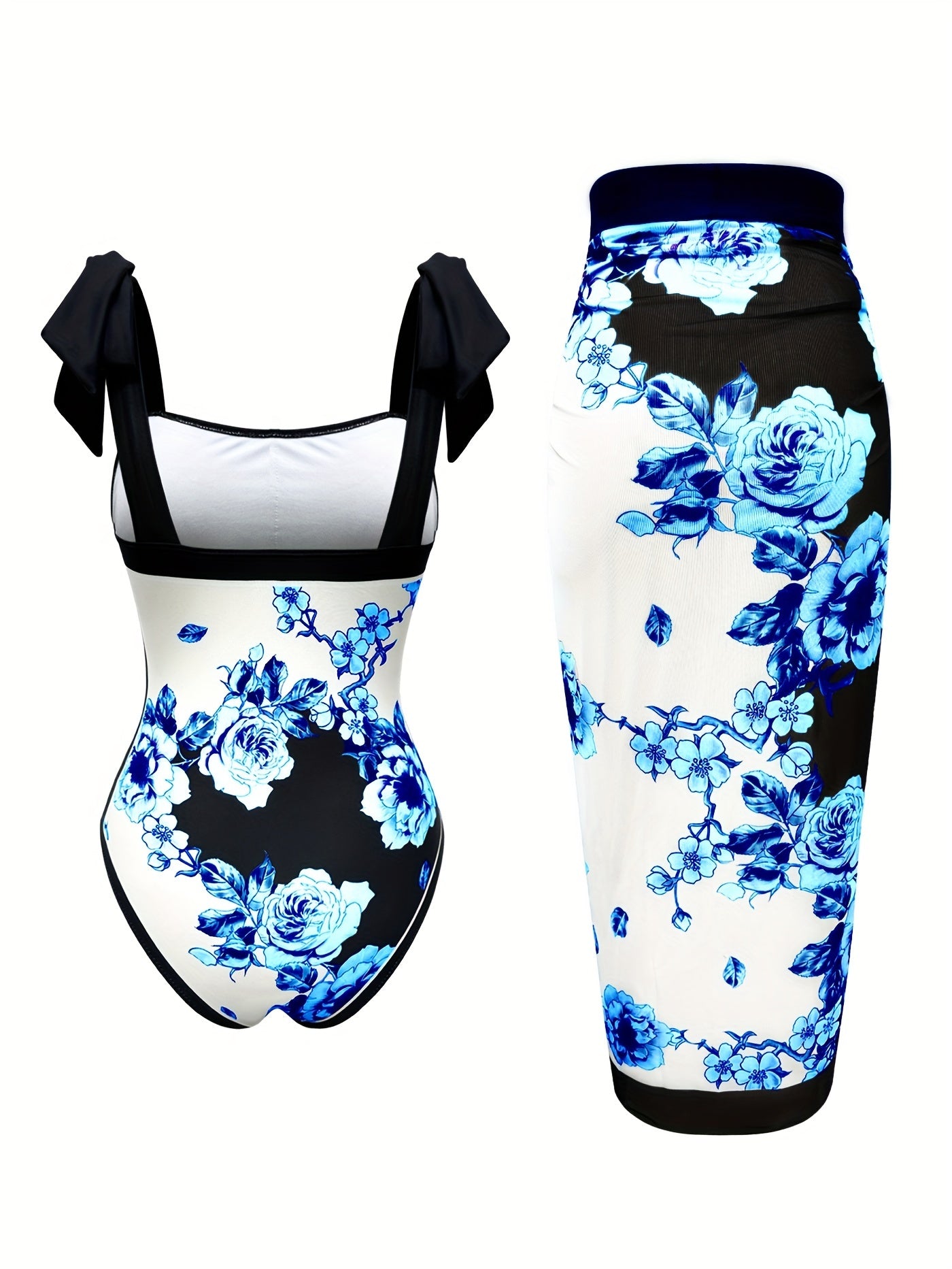 Floral One-Piece Swimsuit & Wrap Skirt Set – Elegant Beachwear