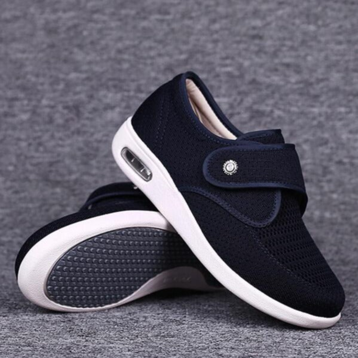 Unisex Wide Fit Trainers – Air Cushion, Comfortable Easy Fasten Walking Shoes