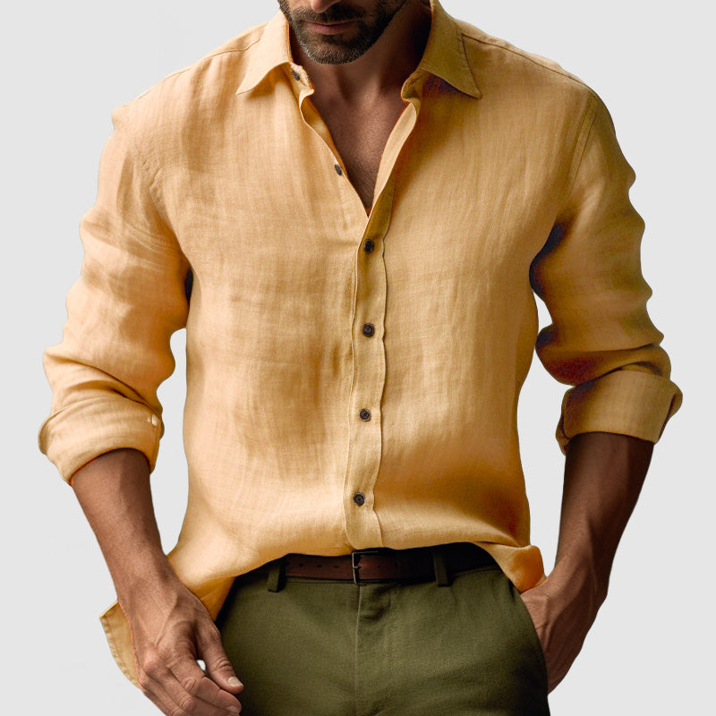Men's Linen Shirt – Long Sleeve Button-Up, Relaxed Fit Smart Casual Wear