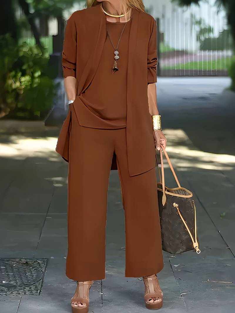 Women's Three-Piece Trouser Suit – Matching Set, Relaxed Fit Smart Casual Wear