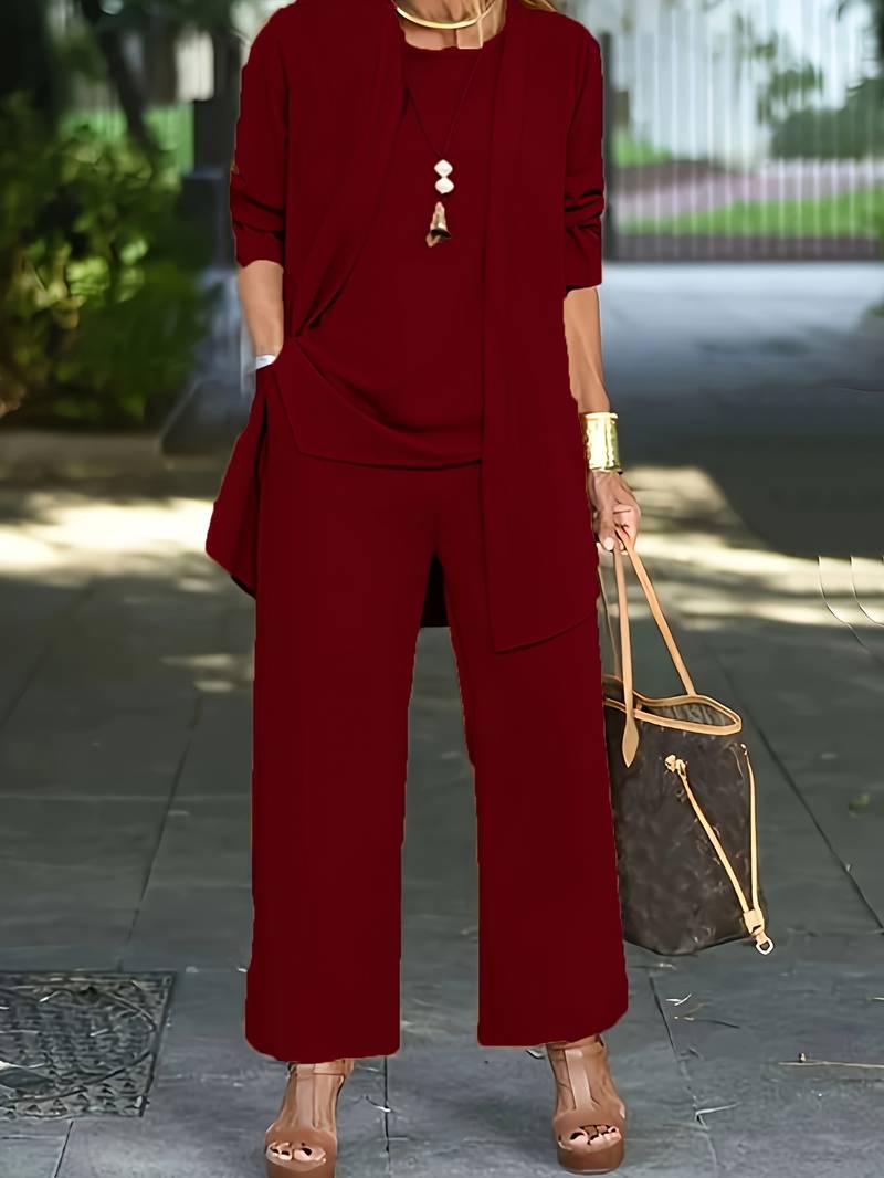 Women's Three-Piece Trouser Suit – Matching Set, Relaxed Fit Smart Casual Wear