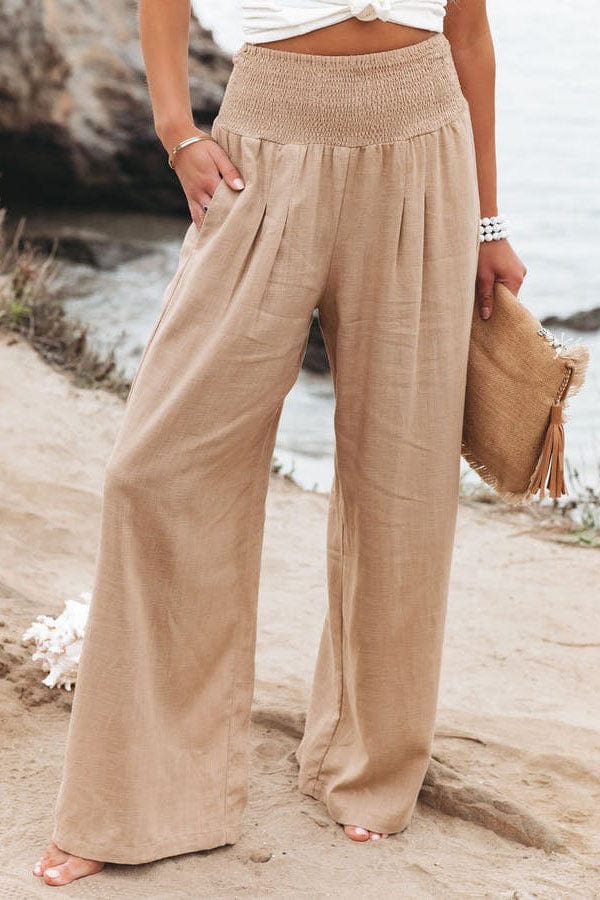Wide-Leg Cashmere Pants – High Waist Elastic Lounge Trousers