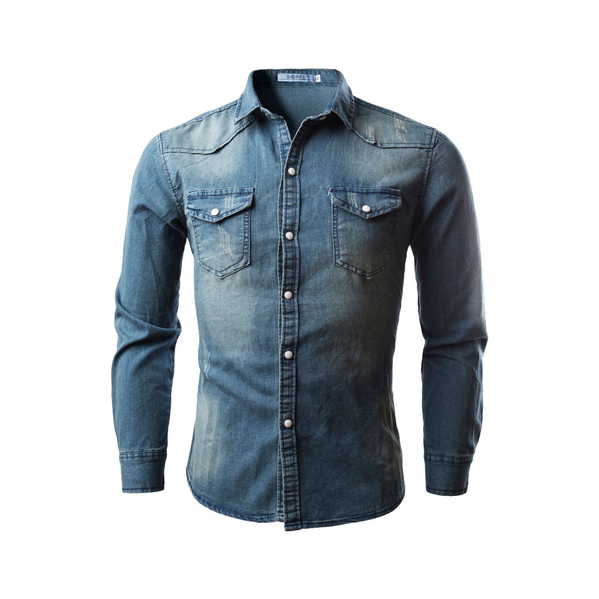 Men's Denim Shirt – Western Popper, Slim Fit Casual Shirt