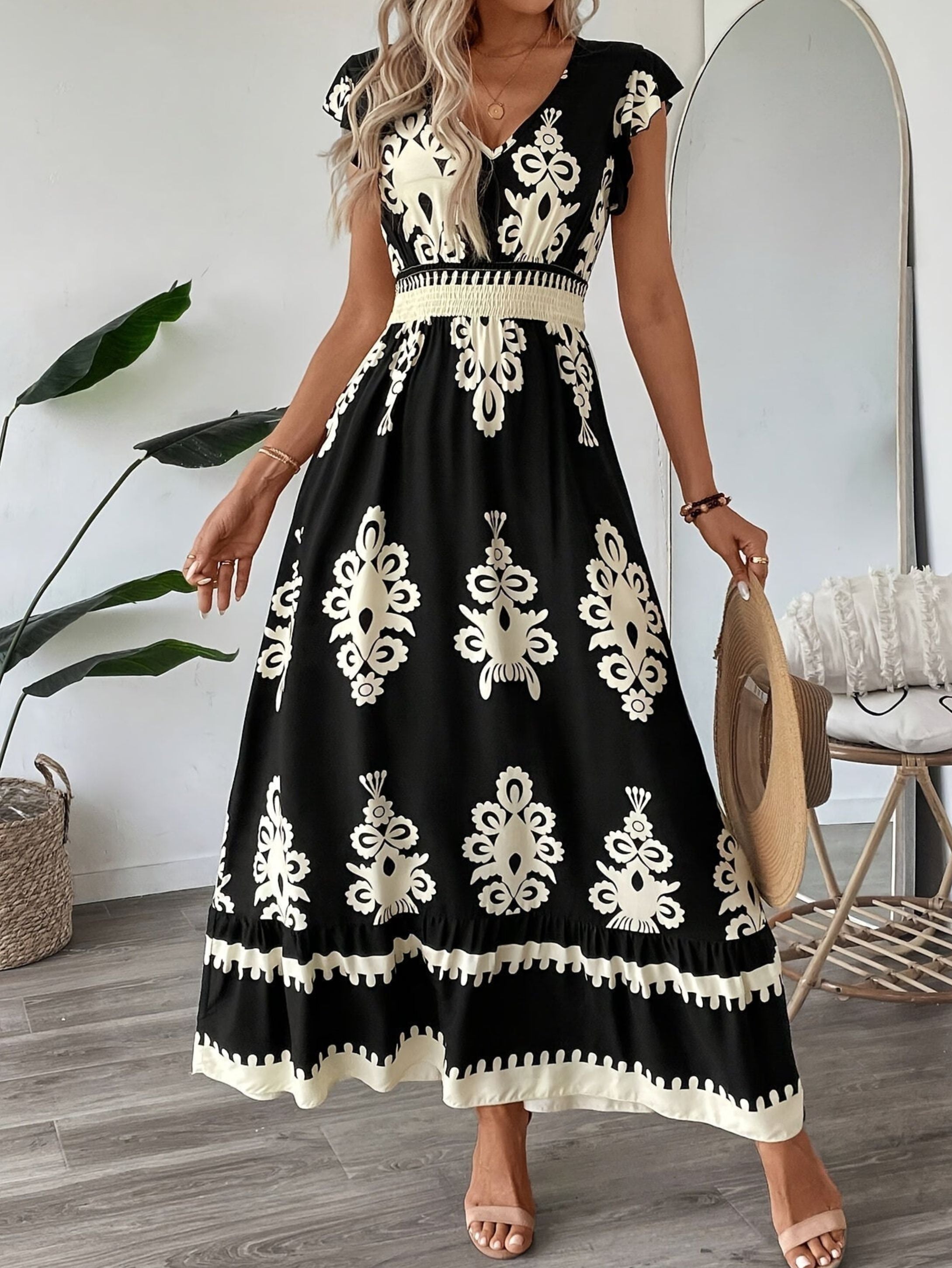 Women's Maxi Dress – Boho Print, Flowy Summer Holiday Dress