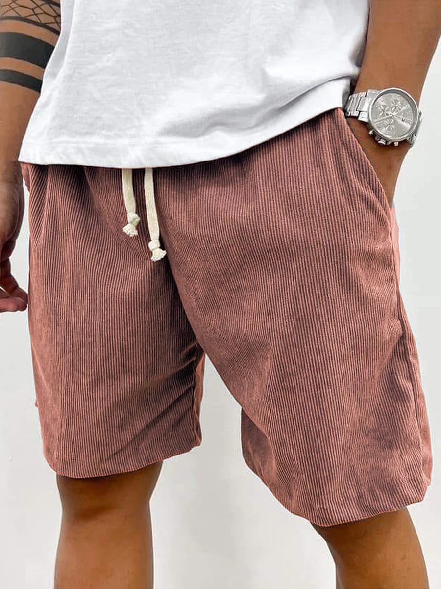 Men's Corduroy Shorts – Drawstring Waist, Relaxed Fit Casual Summer Wear
