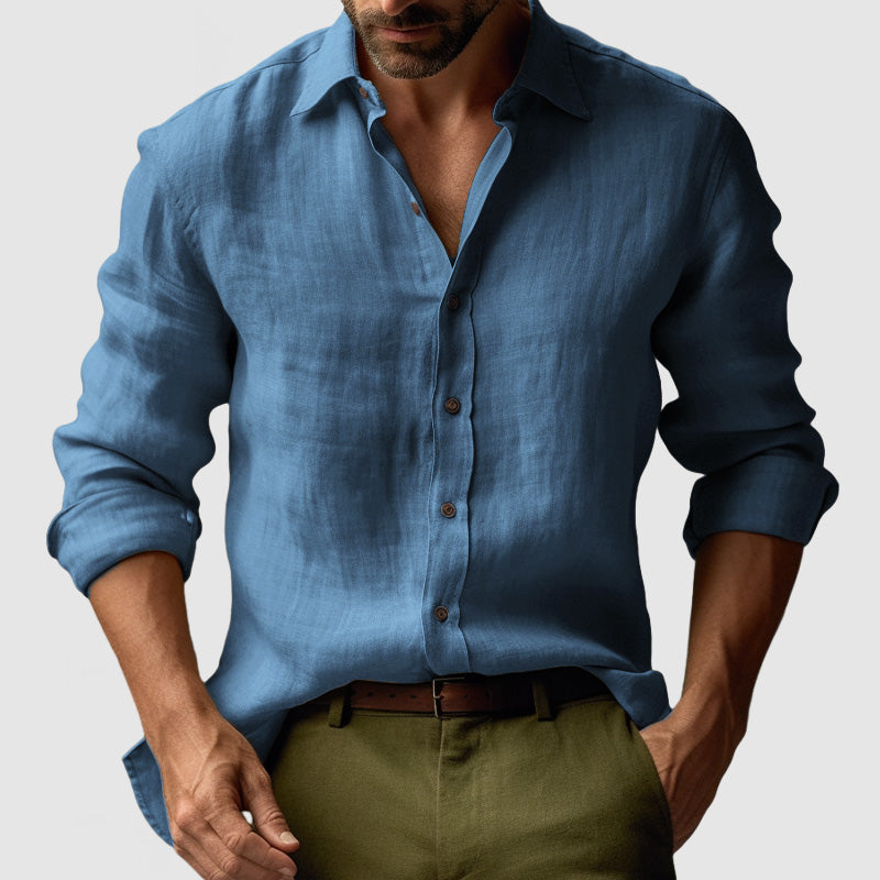 Men's Linen Shirt – Long Sleeve Button-Up, Relaxed Fit Smart Casual Wear