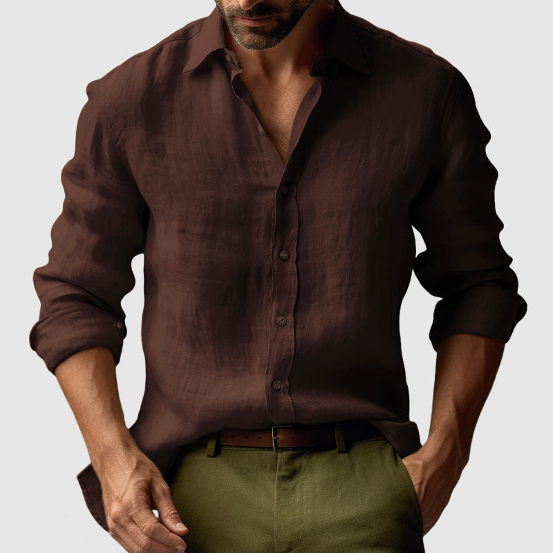 Men's Linen Shirt – Long Sleeve Button-Up, Relaxed Fit Smart Casual Wear