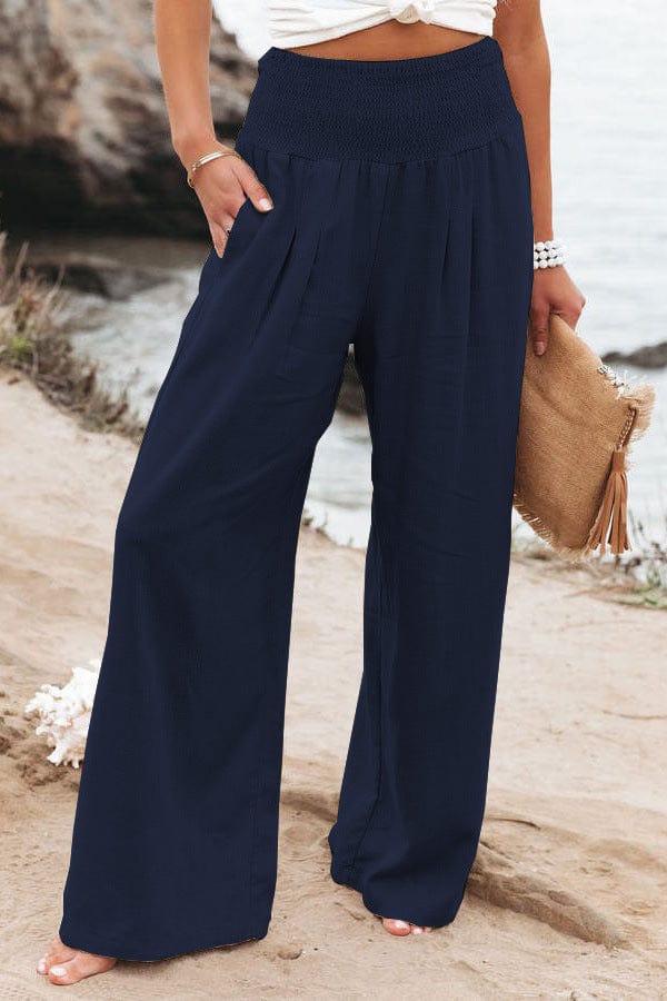 Wide-Leg Cashmere Pants – High Waist Elastic Lounge Trousers