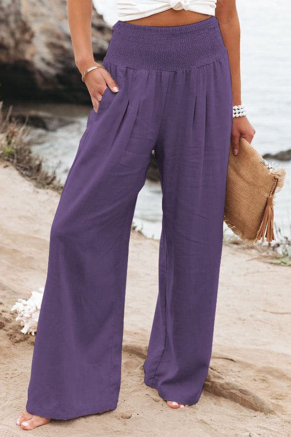 Wide-Leg Cashmere Pants – High Waist Elastic Lounge Trousers