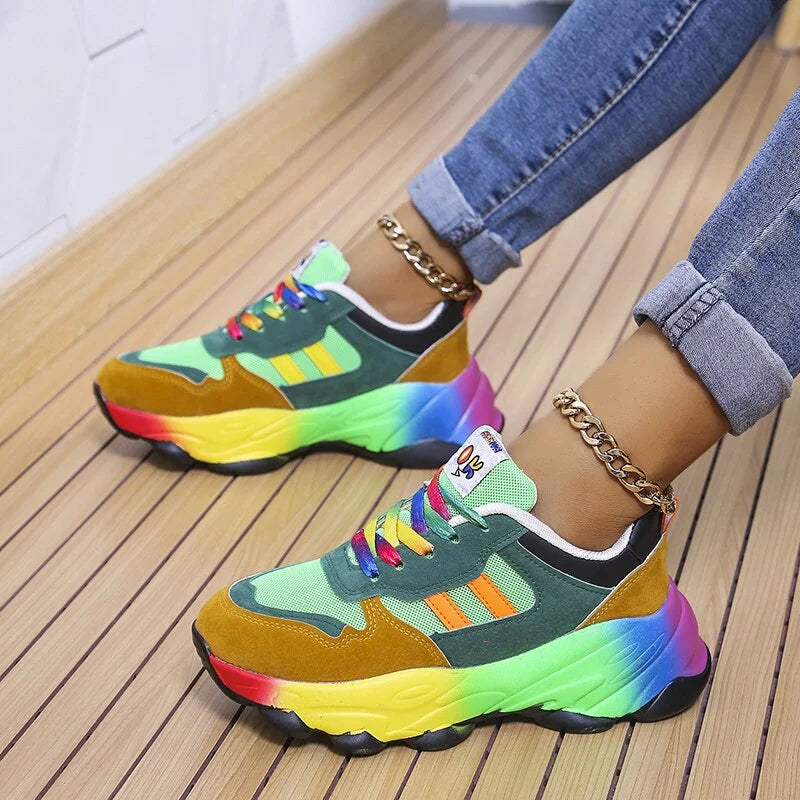 Womens Chunky Trainers – Colour Block, Breathable Casual Sneakers