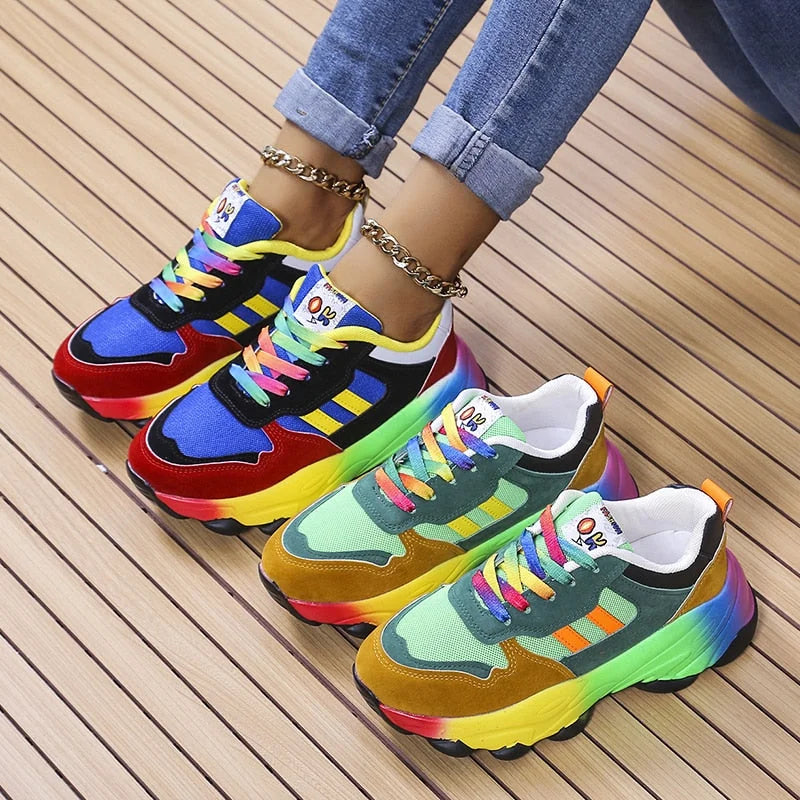 Womens Chunky Trainers – Colour Block, Breathable Casual Sneakers