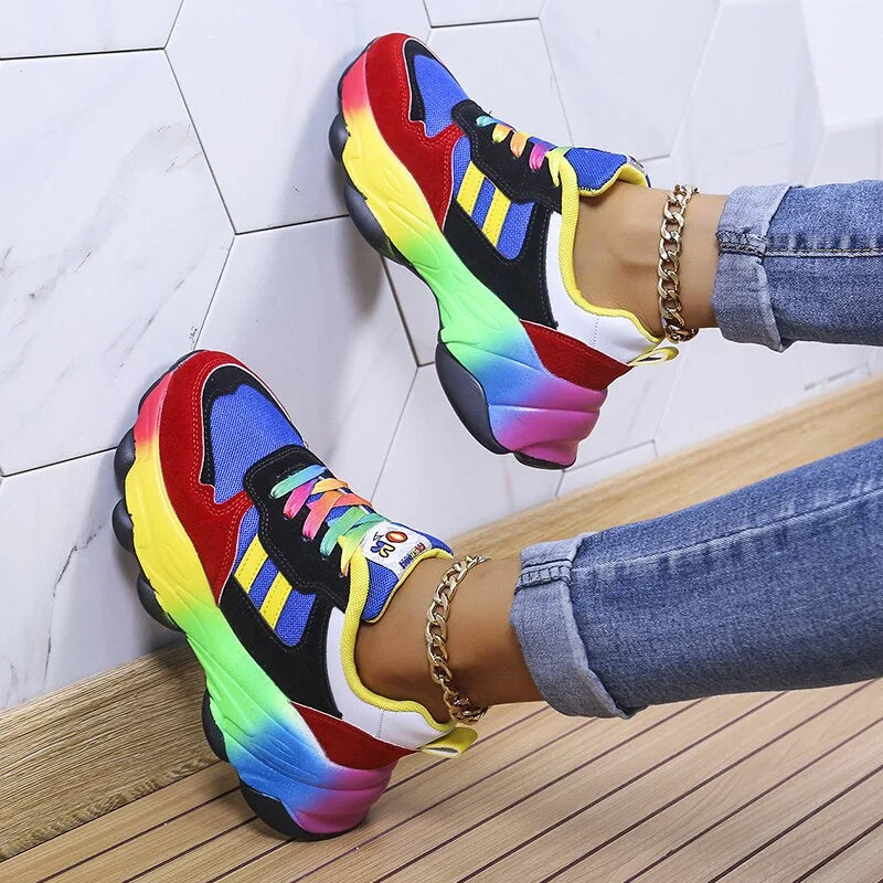 Womens Chunky Trainers – Colour Block, Breathable Casual Sneakers