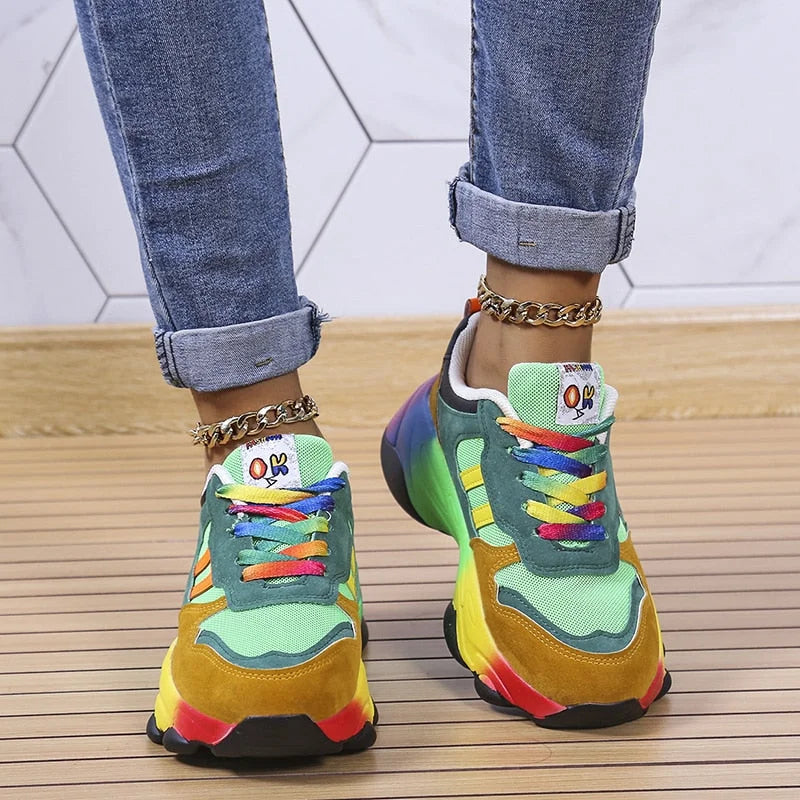 Womens Chunky Trainers – Colour Block, Breathable Casual Sneakers