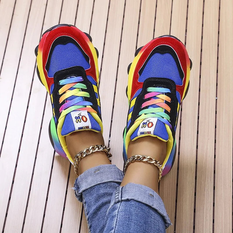 Womens Chunky Trainers – Colour Block, Breathable Casual Sneakers