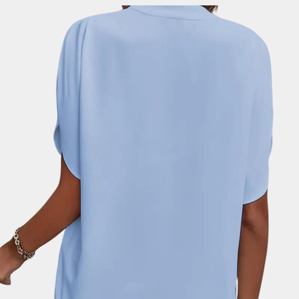 Short-Sleeve V-Neck Blouse - Relaxed Fit Lightweight Top