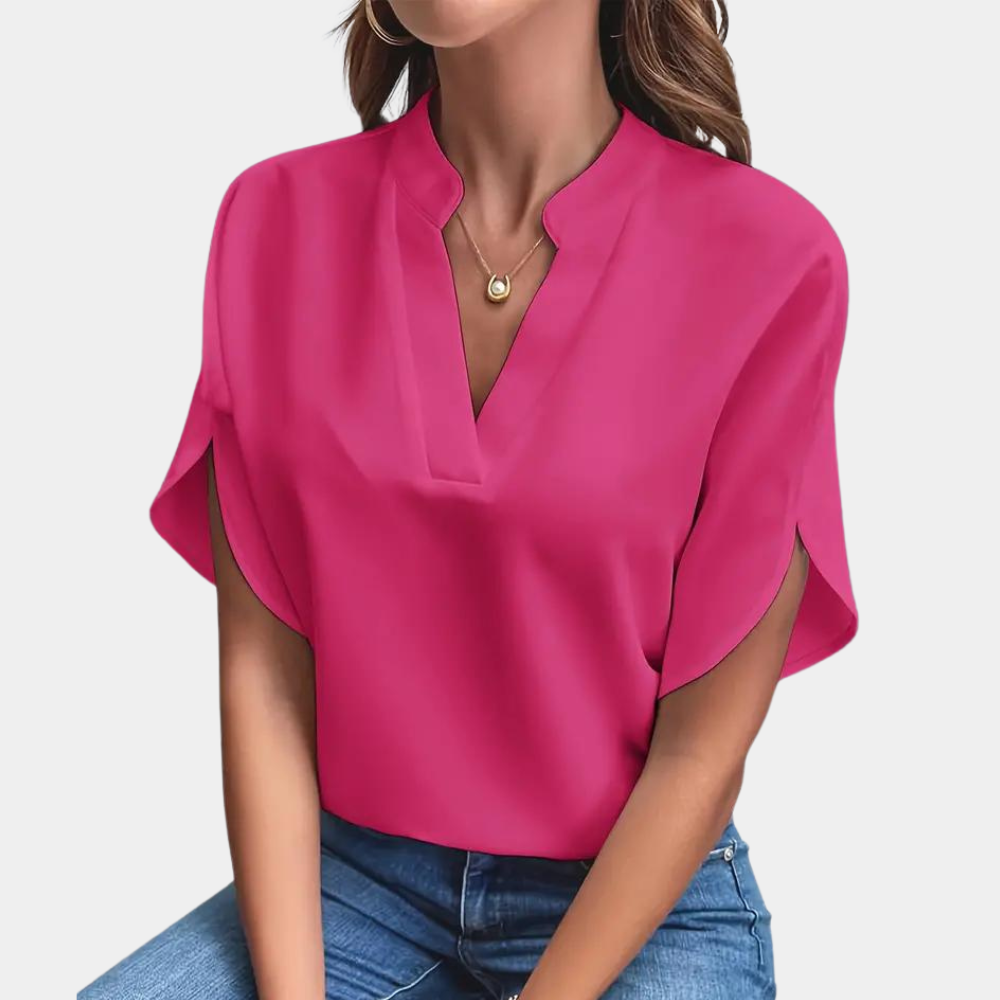 Short-Sleeve V-Neck Blouse - Relaxed Fit Lightweight Top