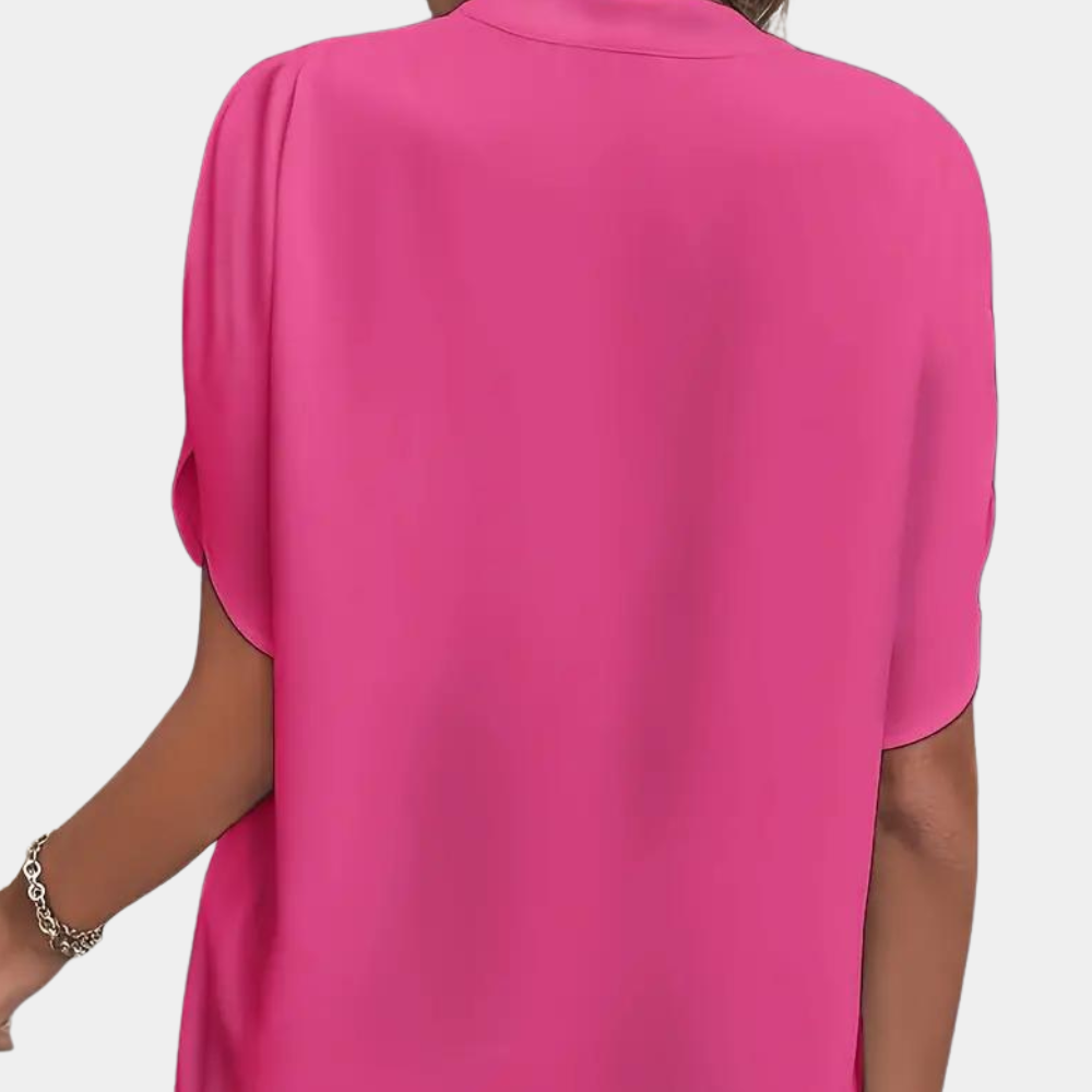 Short-Sleeve V-Neck Blouse - Relaxed Fit Lightweight Top