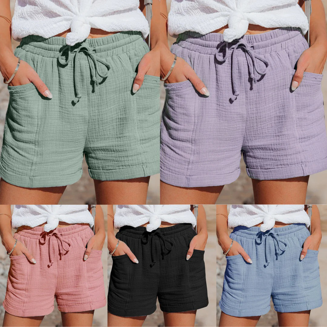 Women's Linen Shorts – Drawstring, Relaxed Fit Summer Holiday