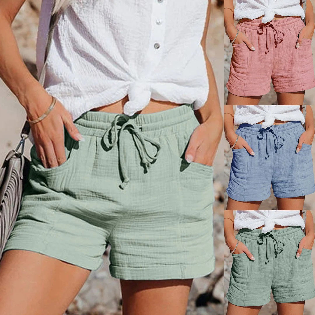 Women's Linen Shorts – Drawstring, Relaxed Fit Summer Holiday