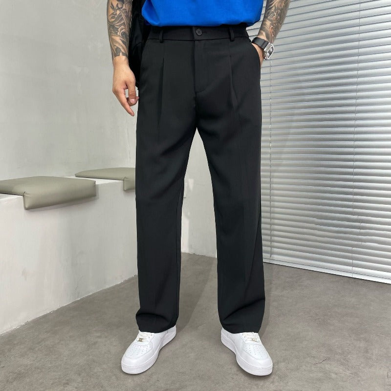 Men's Wide-Leg Trousers – Pleated Design, Relaxed Fit Smart Casual
