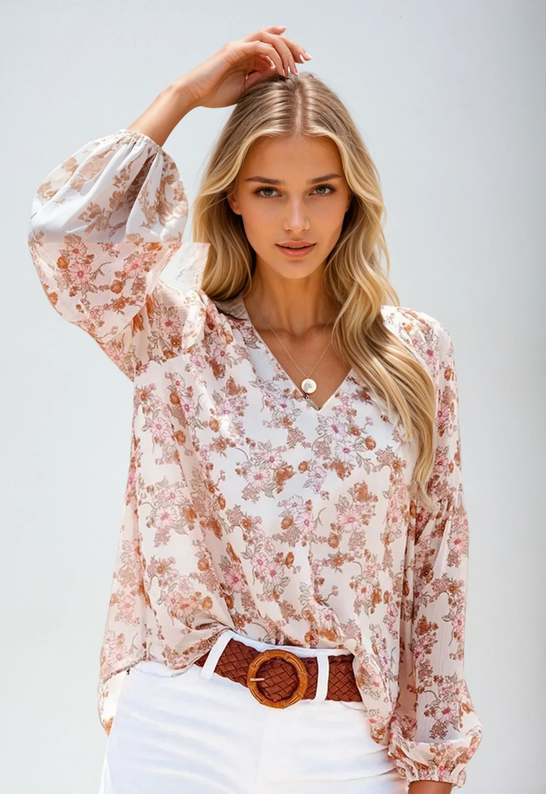 Women's Blouse – Floral Print, Relaxed Fit Summer Top