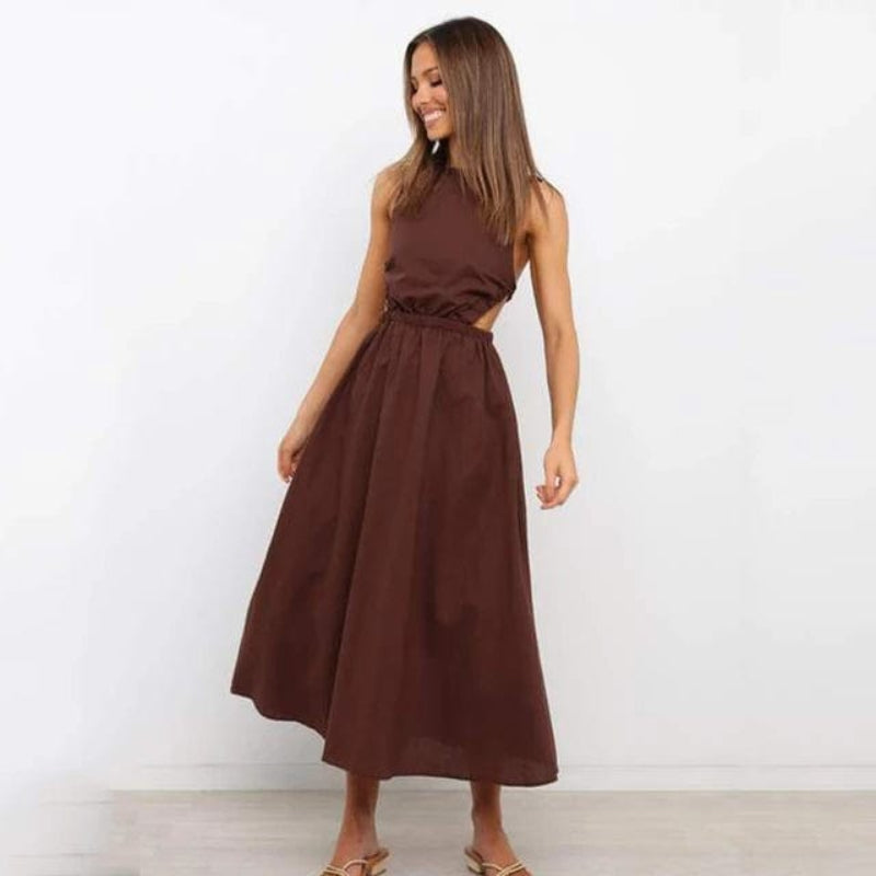 Sleeveless Cotton Maxi Dress - Square Neckline