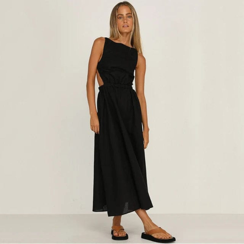 Sleeveless Cotton Maxi Dress - Square Neckline