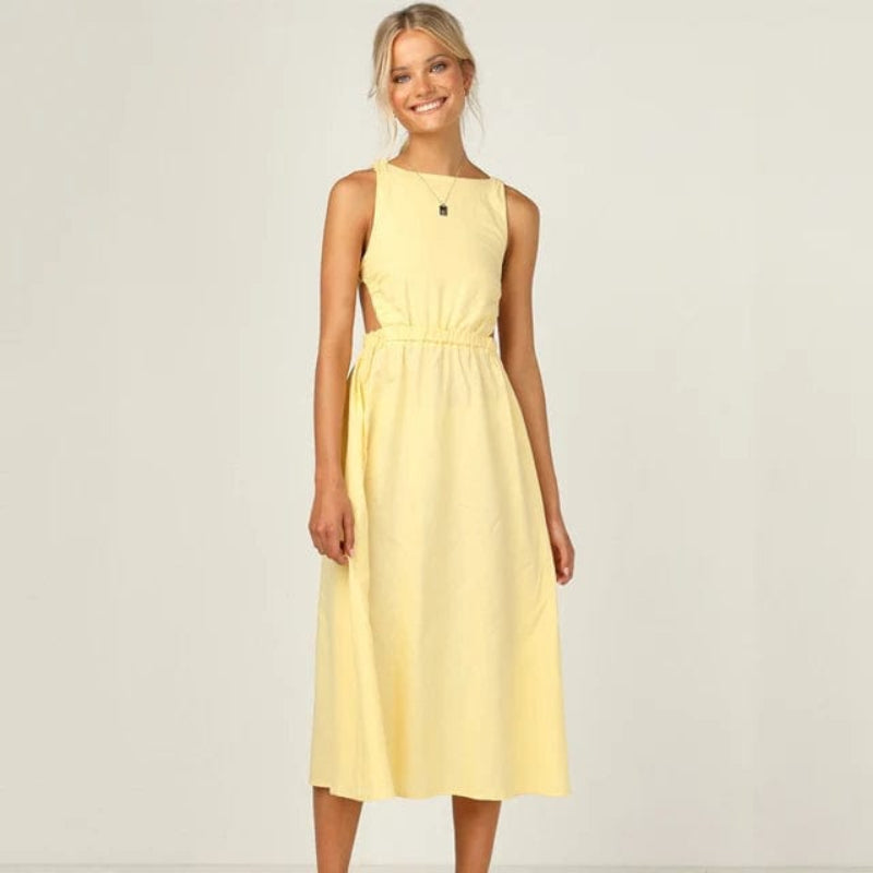 Sleeveless Cotton Maxi Dress - Square Neckline