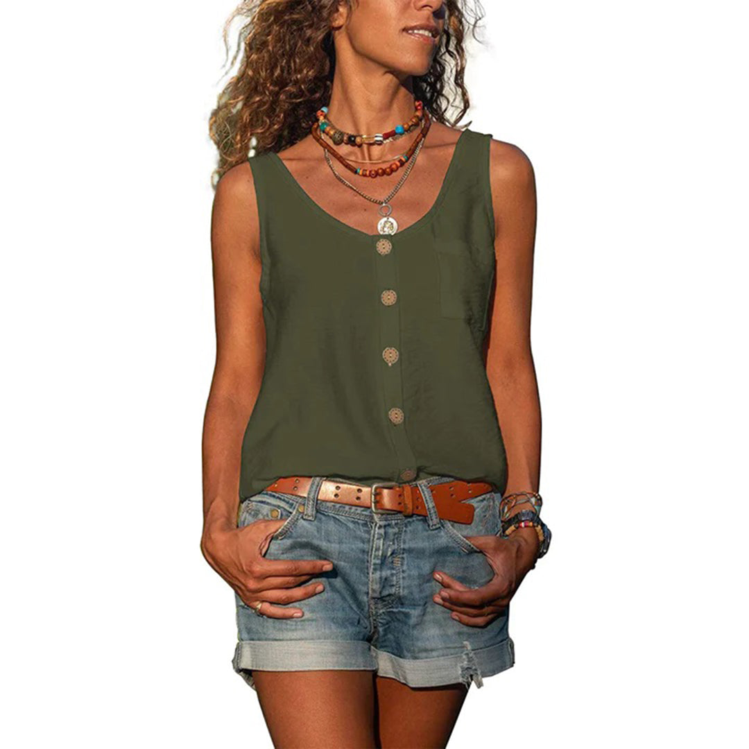Women's Vest Top – Button Front, Relaxed Fit Casual Summer Blouse