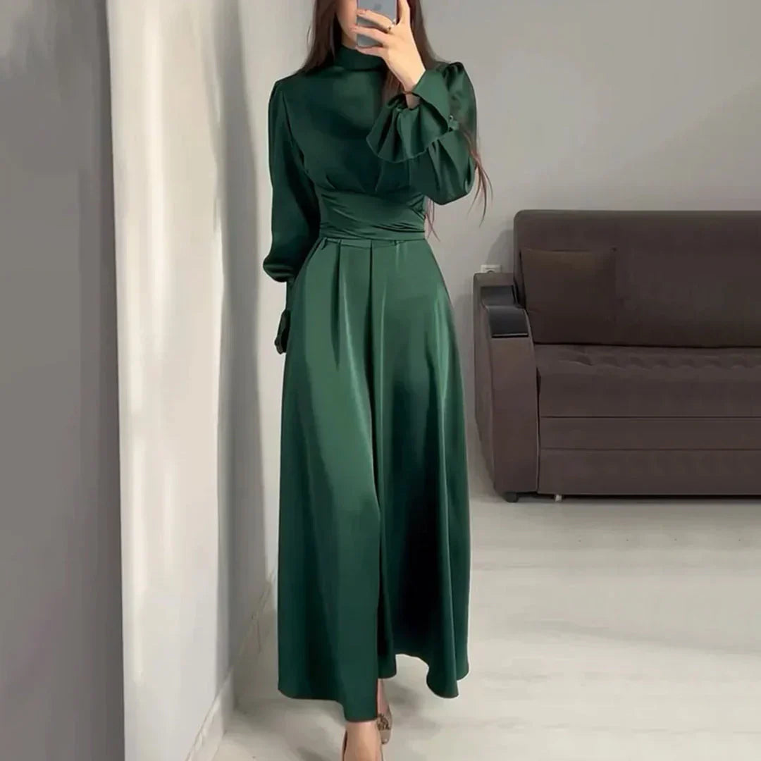 Women's Maxi Dress – High Neck & Balloon Sleeve, Elegant Occasionwear