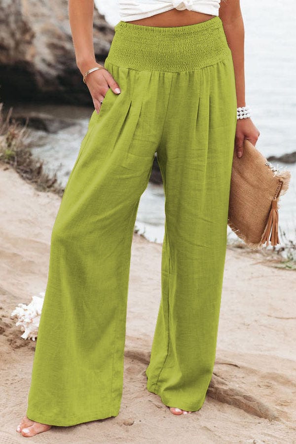 Wide-Leg Cashmere Pants – High Waist Elastic Lounge Trousers