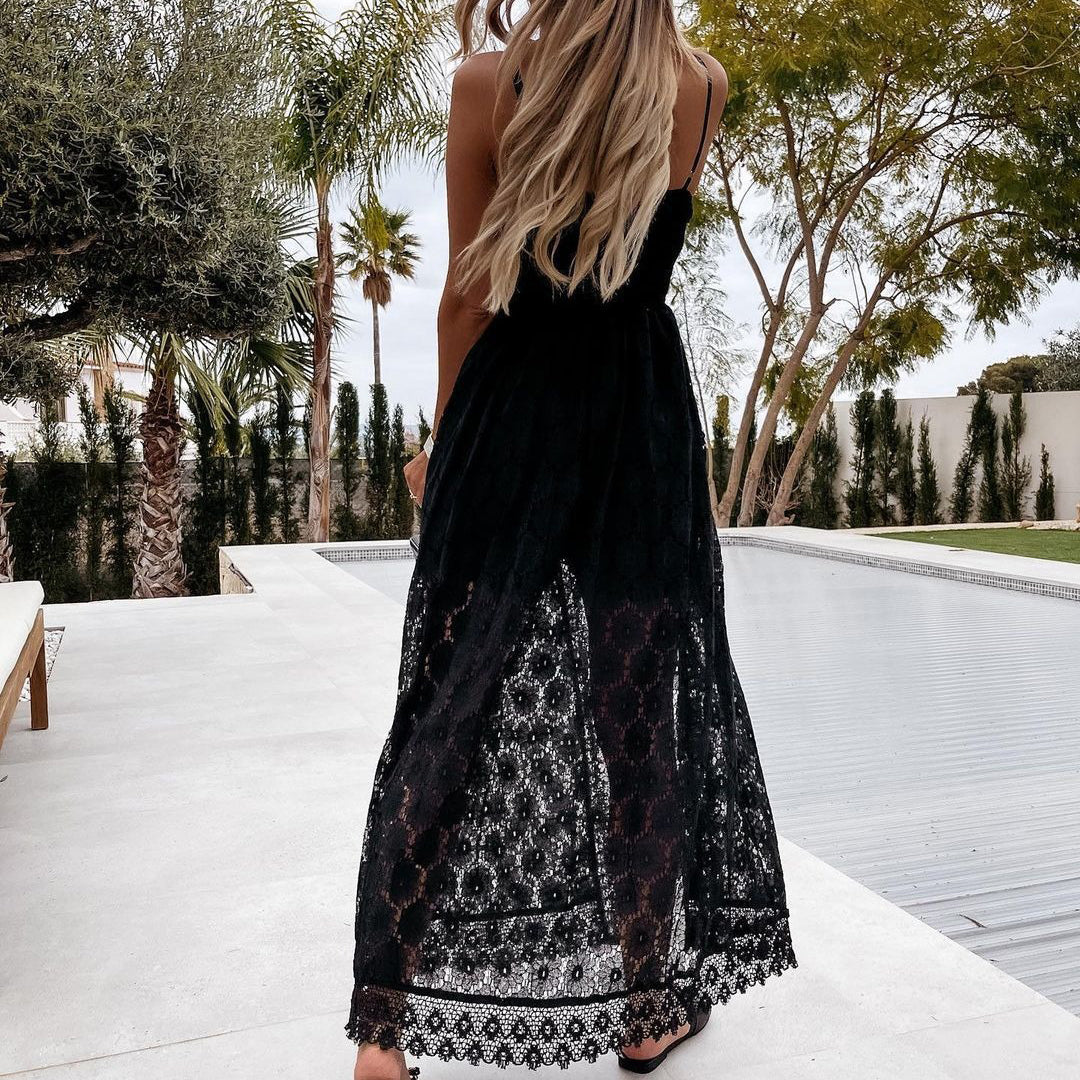 Women's Maxi Playsuit – Lace Overlay, Boho Summer Holiday Outfit
