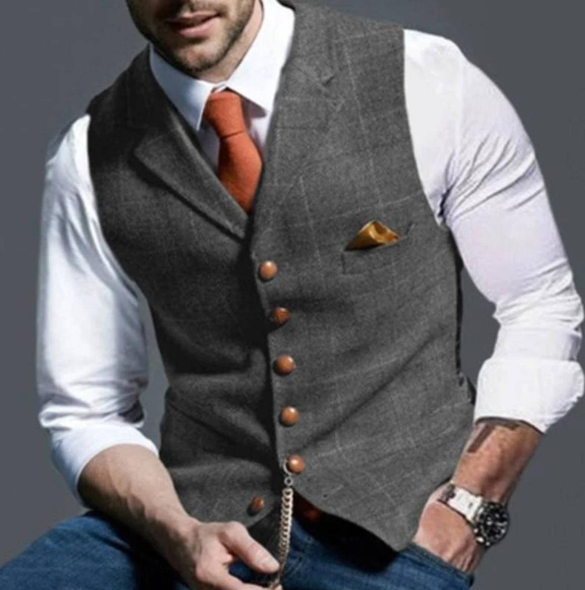Men's Tweed Waistcoat – Notch Lapel, Tailored Fit Smart Casual Wear