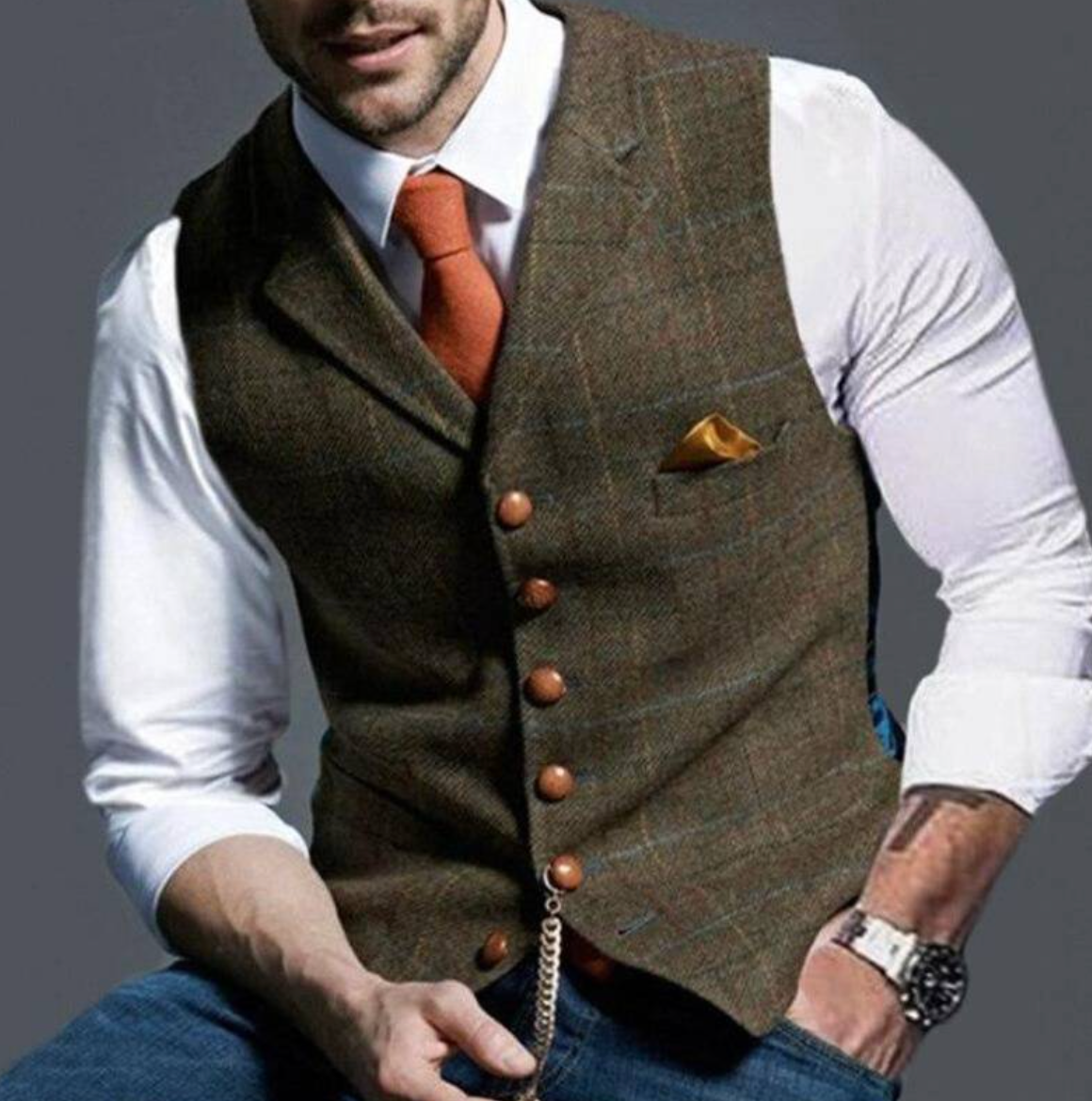 Men's Tweed Waistcoat – Notch Lapel, Tailored Fit Smart Casual Wear