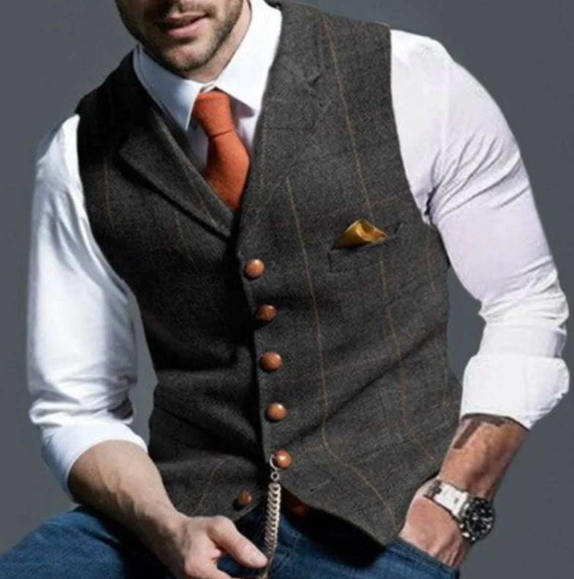 Men's Tweed Waistcoat – Notch Lapel, Tailored Fit Smart Casual Wear