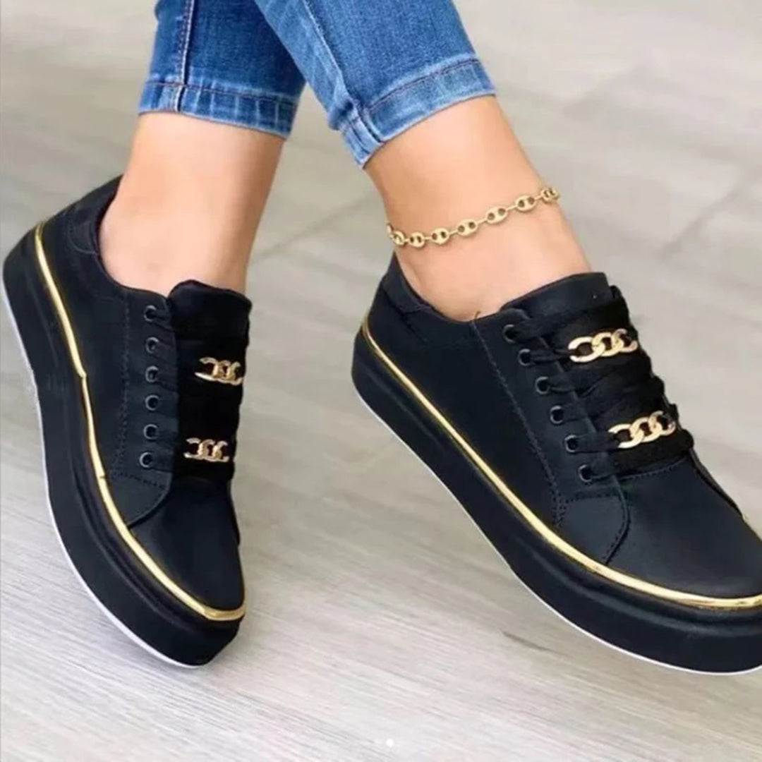 Women's Platform Trainers – Gold Chain Detail, Chic Everyday Wear