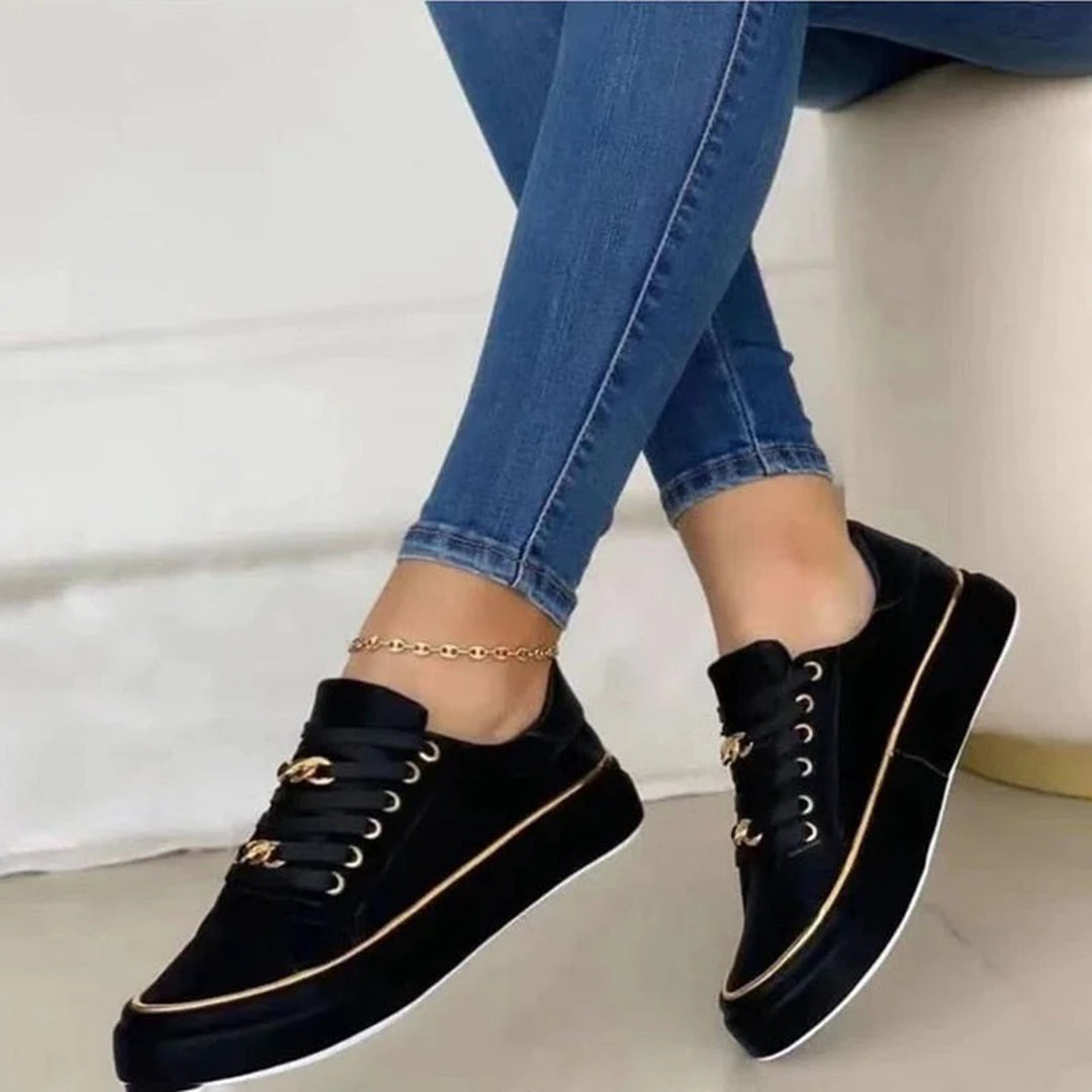 Women's Platform Trainers – Gold Chain Detail, Chic Everyday Wear