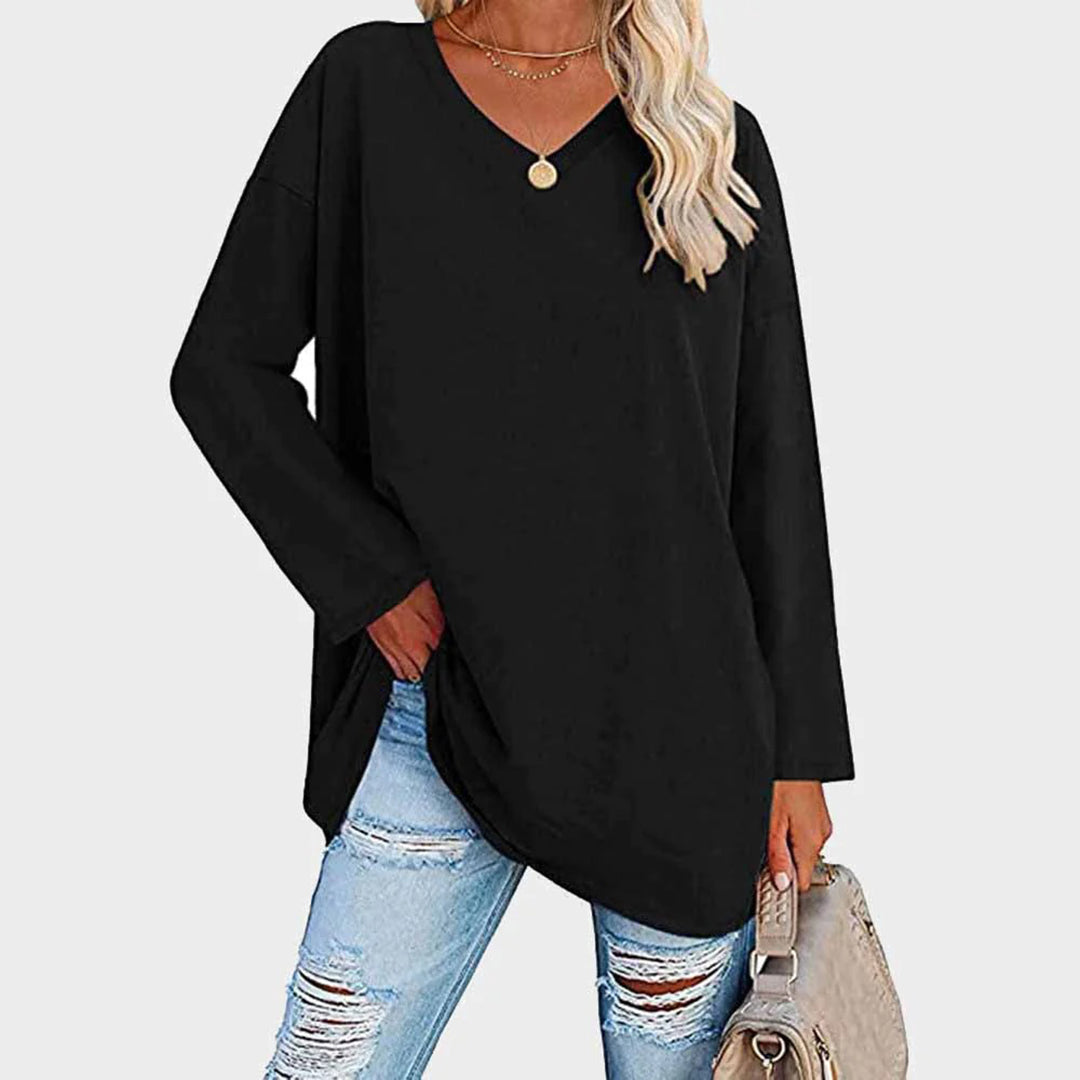 Women's Long Sleeve Top – V-Neck Batwing Sleeve, Slouchy Casual Tunic
