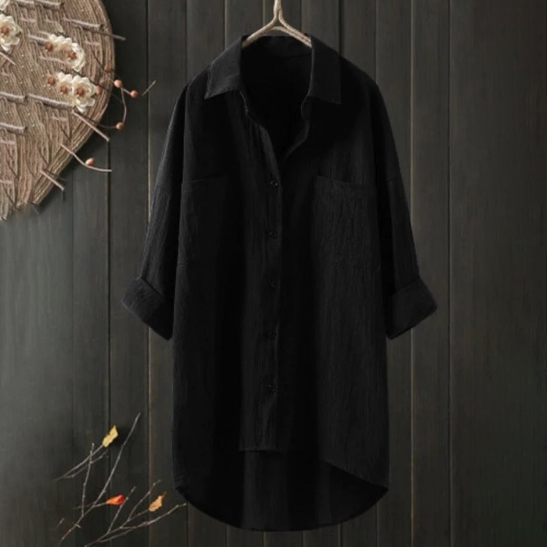 Women's Longline Shirt – Dipped Hem, Relaxed Fit Casual Blouse