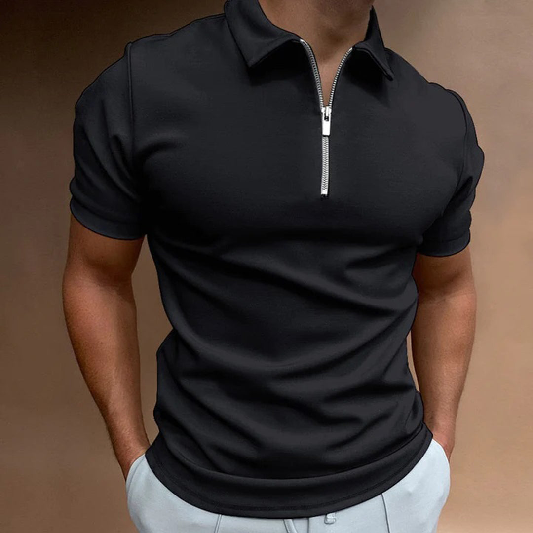Men’s Slim Fit Polo Shirt – Zip Collar Short Sleeve in Solid Colors