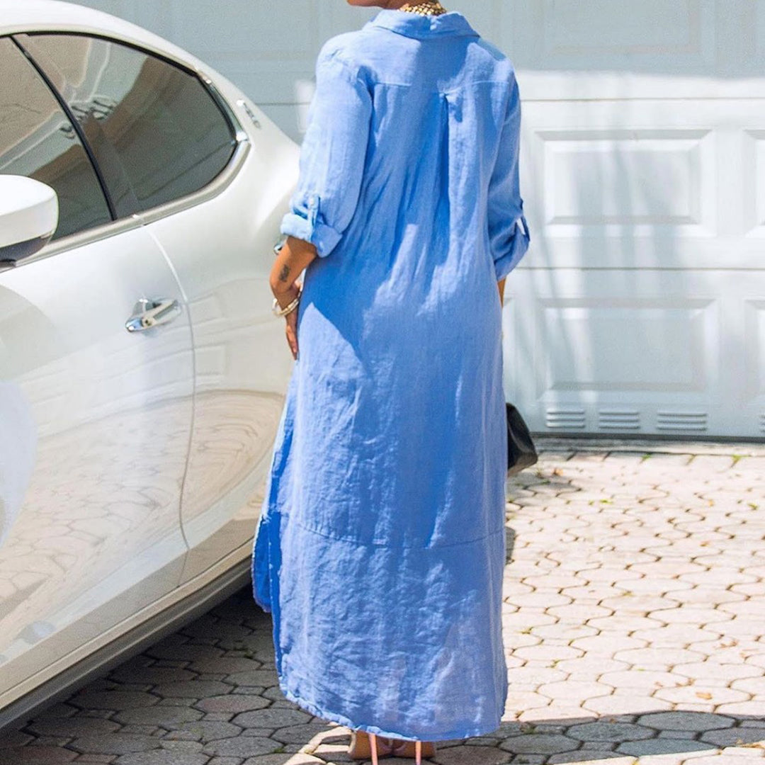 Button Down Maxi Shirt Dress – Long Sleeve Oversized Fit