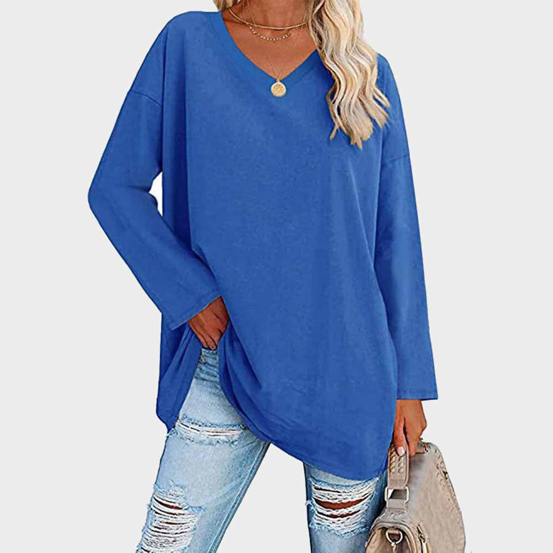Women's Long Sleeve Top – V-Neck Batwing Sleeve, Slouchy Casual Tunic