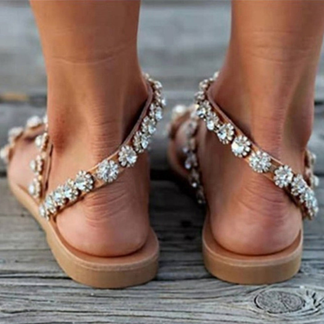 Pearl Embellished Flat Sandals – Summer Slip-On Shoes