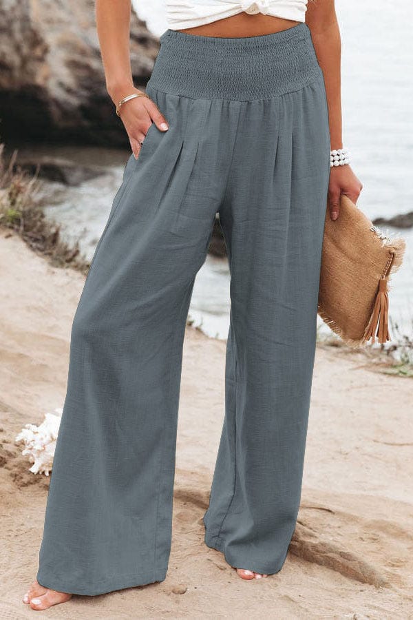 Wide-Leg Cashmere Pants – High Waist Elastic Lounge Trousers