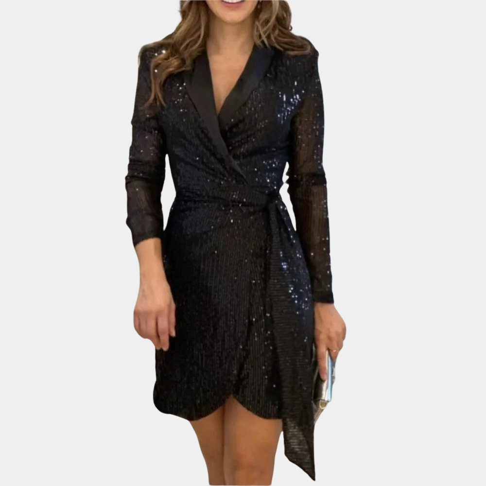 Women's Sequin Blazer Dress – Tie Waist, Flattering Fit Evening Partywear