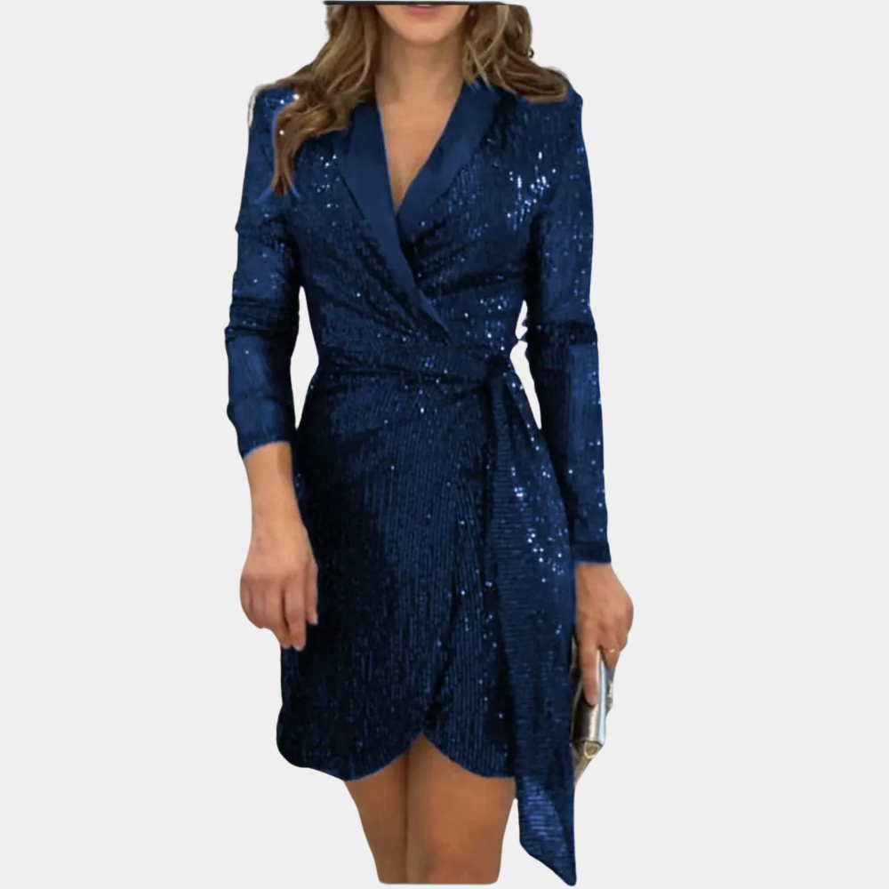 Women's Sequin Blazer Dress – Tie Waist, Flattering Fit Evening Partywear