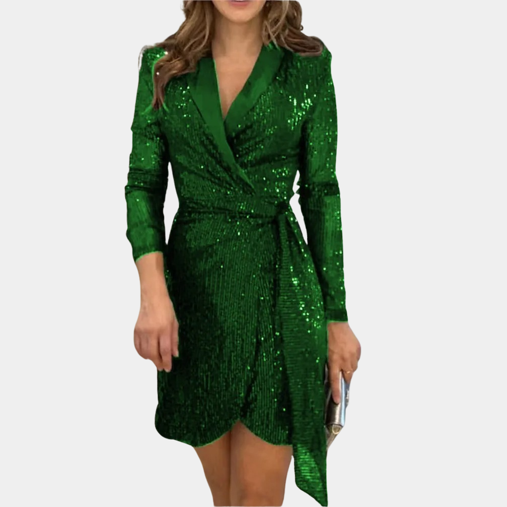 Women's Sequin Blazer Dress – Tie Waist, Flattering Fit Evening Partywear
