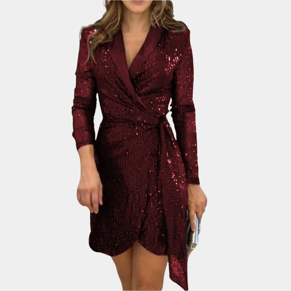 Women's Sequin Blazer Dress – Tie Waist, Flattering Fit Evening Partywear