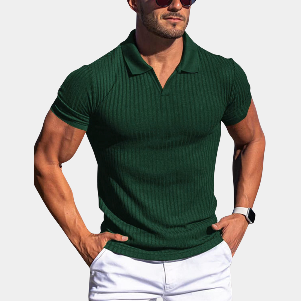 Men's Knitted Polo Shirt – Ribbed Design, Slim Fit Smart Casual Top
